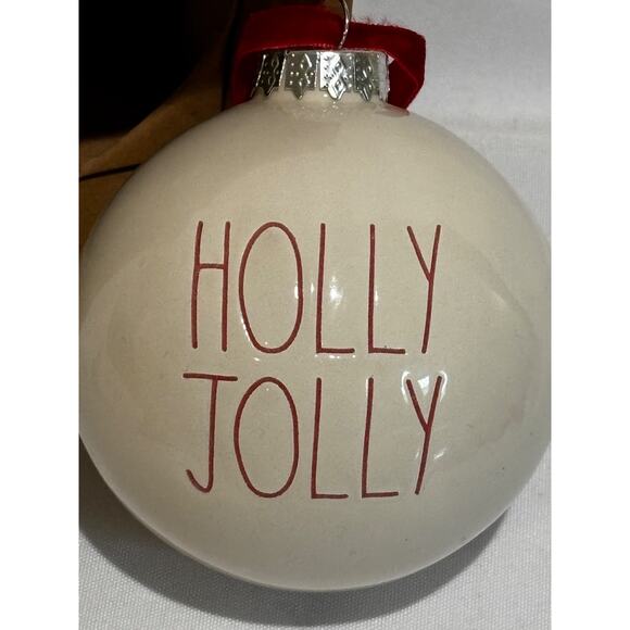 Rae Dunn ~ Large Ceramic Ball Christmas Ornament Holly Jolly collector NIB - Picture 3 of 4